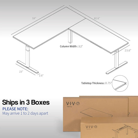 Super Smooth White Corner Standing Desk With Dry Erase Surface L Shaped Sit Stand Workstation 83 By 60 Inches dimensions and specs drawing.