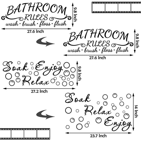 Two Pack Bathroom Wall Decals Peel And Stick Vinyl Quotes Soak Relax Enjoy Toilet Rules Decor For Home Shower And Laundry Rooms Black Wall Stickers Easy To Apply. Measurements shown.