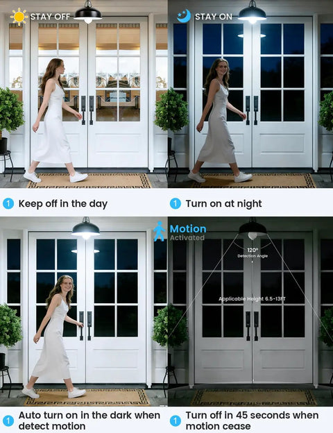 Motion Sensor LED Bulbs E26 Base Dusk To Dawn Activation Auto Light Up When Motion Is Detected At Night 8 To 16 Feet Range Turns Off After 30 To 45 Seconds Energy Efficient Long Lasting Security Lighting For Indoor Or Outdoor Use above a front door