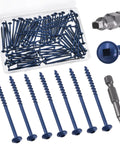 100 Piece Pocket Hole Screw Set 8 By Two And A Half Inch Coarse Thread Self Tapping Screws With Square Drive And Drive Bit Included Blue Coated