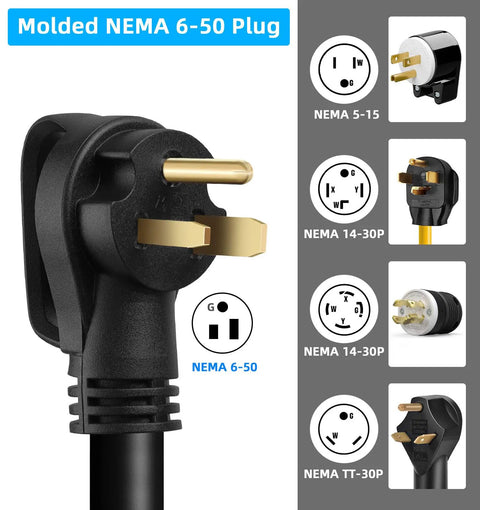 Heavy Duty 50 Amp Welder Extension Cord Built To Handle The Tough Welds With Six Gauge Three Conductor SOOW Cable 250 Volt NEMA Six Fifty Power Extension Cord For Welder MIG TIG Stick Plasma Cutter Generator And EV Charger Twenty Five Foot with molded NEMA 6-50 plug