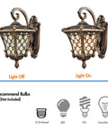 Outdoor Wall Lantern with Tiffany Glass Shade, Weatherproof Die Cast Aluminum, Rust Resistant Black and Brushed Brass Finish