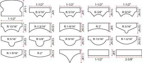 Diagram of 14 profile blocks from Pneumatic Line Profile Sander Kit With 21-Piece Set And 14 Profile Blocks Flat Base Sanding Hard Shell Case