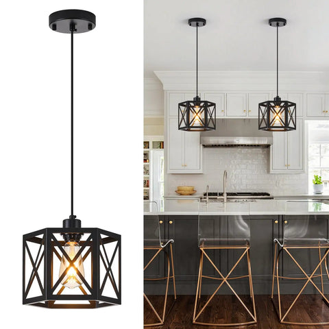 Farmhouse Pendant Lights 2 Pack Modern Black Hanging Light Fixtures With Hexagonal Cage over kitchen island