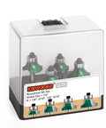Pro Roundover Router Bit Set Four Piece With One Quarter Inch Shank Radii One Eighth, Three Sixteenths, One Quarter, Five Sixteenths C3 Carbide