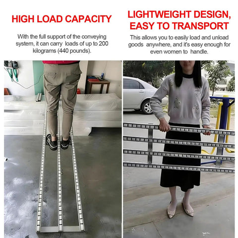 Lightweight Gravity Roller Conveyor Modular Cargo Slide Track Portable Zero Power Loading Dock Workbench Industrial Workhorse displayed for easy transport and load capacity demonstration.