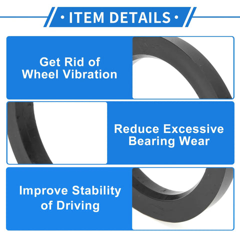 Heavy Duty Wheel Center Bore Adapters For A Smoother Cruise And Zero Shaky Vibes Down The Highway Hub Rings close-up view of black polycarbonate bushings.