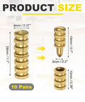 Premium Zinc Alloy Table Leaf Dowel Pins With Golden Bolt Sleeve Connectors For Furniture Desk Alignment Heavy Duty Top Leaf Support Hardware, size dimensions shown