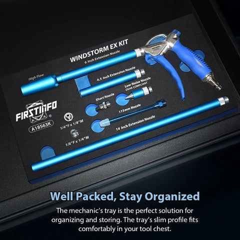 Windstorm EX Beefy 2X Flow High Performance Air Blow Gun Master Kit 9 Piece Set With Adjustable Airflow in foam organizer