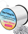 Clear Nylon Fishing Line For Hanging Decor And Crafts 0.8mm Thick Heavy Duty Picture Frame Wire With 70 Pound Strength 656 Feet And 100 Crimp Sleeves Perfect For Balloon Garlands And Photo Displays reel with crimps