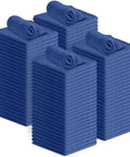 Blue 12x14 Inch Shop Towels Set Of 50 Reusable 100 Percent Cotton Cleaning Cloths neatly stacked in four piles