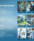 Instructional image showing how to wear KN95 Face Mask Pack Of 25 With Five Layer Filtration For Over 95 Percent PM25 And Air Pollution Protection.