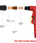 Exploded view of 12Pcs Plasma Electrode And Tip Cutter Kit For Trafimet CB50 40 Amp Plasma Torch Replacement Consumables.