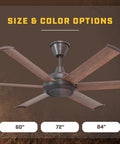 84 Inch Large Room Indoor Ceiling Fan With Sculpted Walnut Blades And Oil Rubbed Bronze Trim size and color options display.