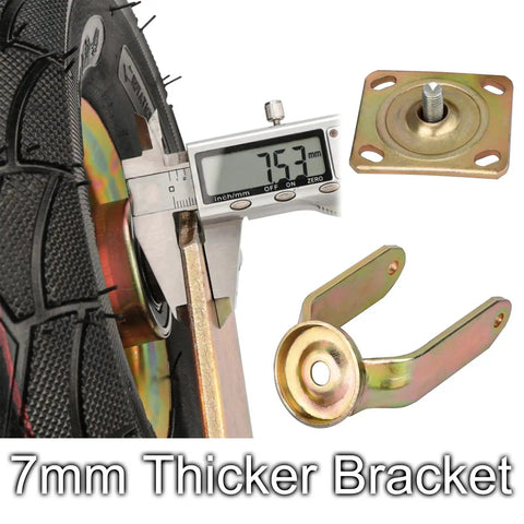 Heavy Duty Pneumatic Caster Wheels 8 Inch And 10 Inch 2 Pack Swivel Brake Fixed Casters showing 7mm thicker bracket and measuring caliper.