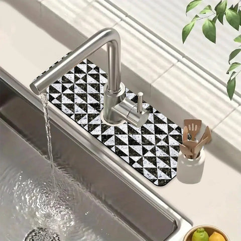 Go To Sink Mat With Faucet Splash Guard, Super Absorbent Diatom Mud, Fast Drying, Mosaic Texture, Kitchen And Bath Protector, 15.5 x 5.5 inches behind faucet
