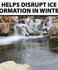 Frozen pond with PondAir 2 Complete Aeration Kit For Ponds Up To 1000 Gallons With Whisper Quiet Oxygenation Bubbler System preventing ice
