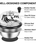Components of Leaf Bowl Bud Trimmer With Switchable Stainless Steel Blades And Clear Visibility Dome, 13 Inch Hand Twist Spin Cutter