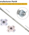 Heavy Duty Rear Axle Shaft And Left Right Wheel Hub Assembly For Honda Rancher 350 400 ATV 4x4 2x4, showing metal axle and wheel hubs.