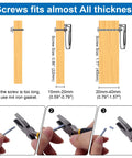 Screw size guide for Brushed Gold Cabinet Ring Pulls 4 Pack Zinc Alloy Drawer Pulls; shows screws fitting various thicknesses.