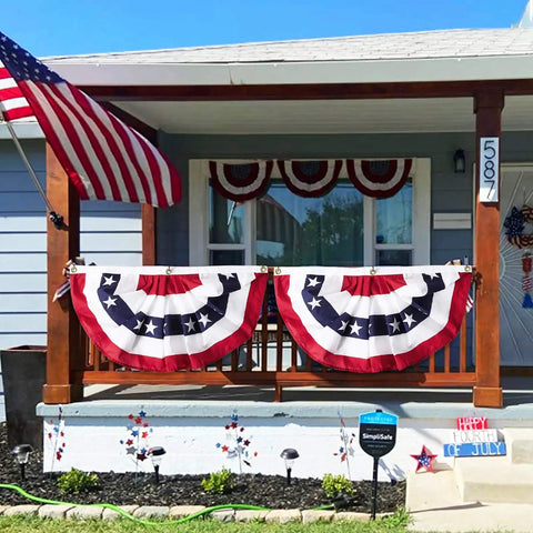 2 Pack 3x6 Ft Large American Pleated Fan Flag Bunting for outdoor display on porch railing, red white blue décor