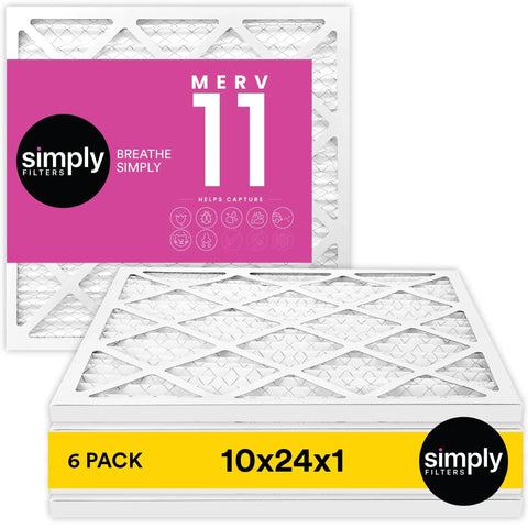 Heavy Duty 10x24x1 Air Filter MERV 11 MPR 1000 Equivalent Six Pack for HVAC Furnace