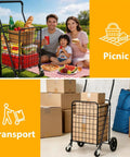 Go-To Grocery Cart With 360 Degree Swivel Front Wheels And 100 Lb Capacity loaded for picnic and transport in park and indoors