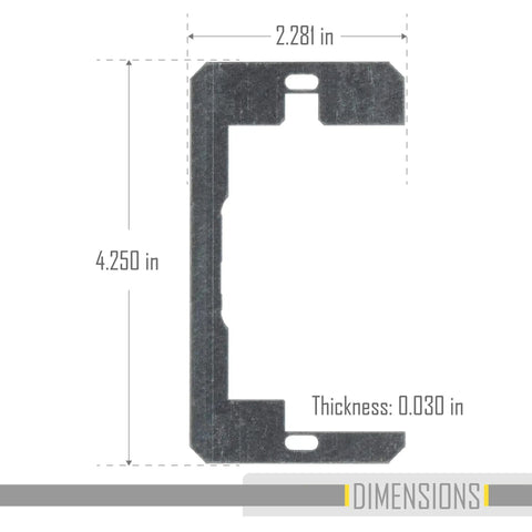 Flush-Fit Outlet Level Plate 999X 3 Pack, 0.030 in thick steel metal outlet spacer with dimensions 2.281 in x 4.250 in