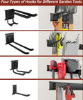 48-Inch Wall Mounted Garage Tool Organizer With 8 Hooks, Heavy Duty Metal Storage Rack for various garden tools and lawn gear.