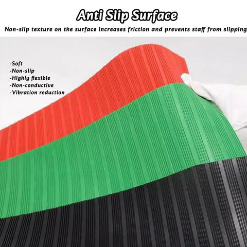 Heavy Duty High Voltage Insulating Rubber Mat For Electricians And Workshop Crews, colorful anti-slip surface showing red and green texture.