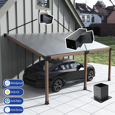 Beefed Up Heavy Duty 4 Way Slanted Roof Pergola Bracket Set 15 Degree Wall Mount Kit Powder Coated 4x4 Inch Brackets on pergola