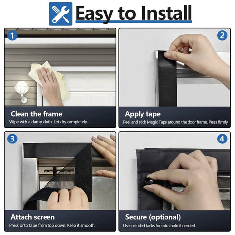 Installation steps of Magnetic Closure Garage Door Screen 9 by 7 Feet for One Car, Hands Free Bug Blocking Fiberglass Mesh