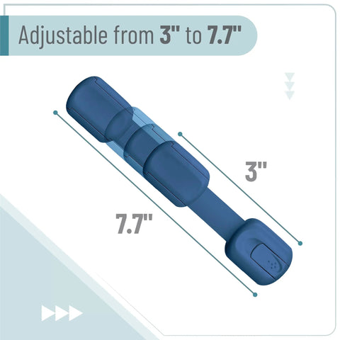 Adjustable Six Pack Dark Blue Child Safety Strap Lock with measurements from 3 to 7.7 inches