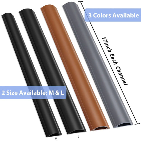 Beefy Floor Cord Cover 34In Two 17In Sections Thick 2.5 mm Hard PVC Cable Management Raceway available in three colors and two sizes.