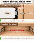 Drawer slide installation notes showing clearance for Heavy Duty 16 Inch Full Extension Ball Bearing Drawer Slides Built Like A Tank.