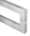 24 Inch Solid Stainless Steel Push Pull Door Handle Kit With Heavy Duty 304 Standoffs Brushed Finish For Barn And Glass Doors Easy Grip Tough As Nails Build High Endurance Construction Includes Four SUS304 Hex Socket Screws, angled close-up