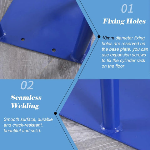 Image showing fixing holes and seamless welding on Oxygen Cylinder Rack For Wall Mount Beefy Heavy Duty Steel Gas Cylinder Holder.