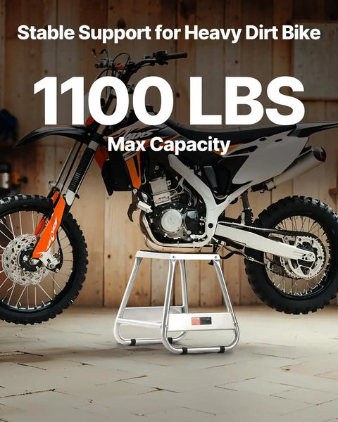 Beefy Dirt Bike Stand With 1100 LB Load Capacity And 16 Inch Universal Fit Lift Heavy Duty Non Slip Off Road Steel Maintenance Stand For Motorcycle And Powersports