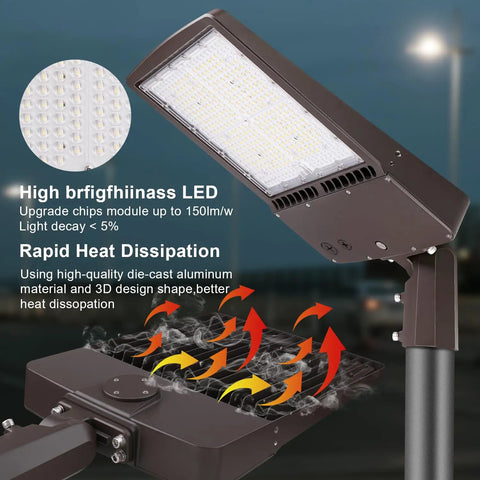 Ultra Bright 480V 300W LED Parking Lot Light For Outdoor Commercial Areas With 42000 Lumens IP65 Waterproof Shoebox Fixture