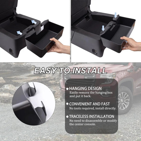 Installation of Center Console Hanging Organizer Box For Chevy Silverado GMC Sierra 1500 2019 2026 And Silverado Sierra 2500HD 3500HD 2020 2026