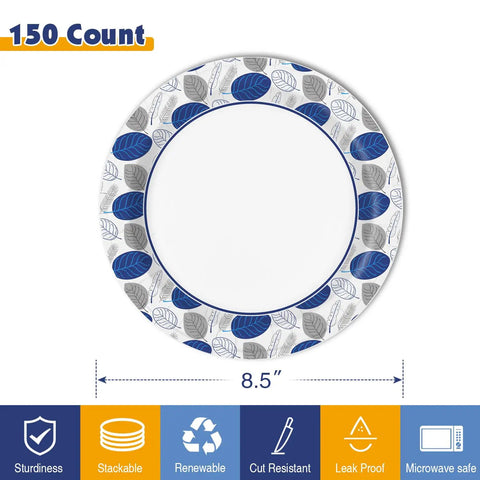 Heavy Duty 8.5 Inch Dessert Plates Bulk Pack Of 150 Count Microwave Safe Soak Proof And Cut Resistant Disposable Plates for parties