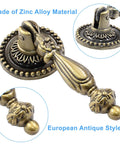 Close-up of Six Pack Antique Tear Drop Drawer Pulls in bronze finish showing zinc alloy material and detailing for cabinets, drawers, dressers.