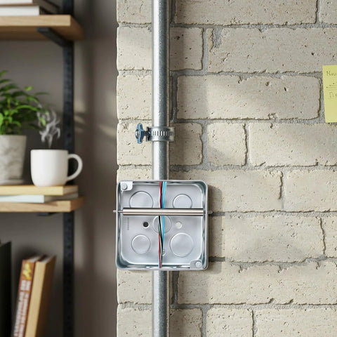 Heavy Duty Steel Wire Pulling Roller for 4 Inch Electrical Boxes One Person Operation Wire Pulling Tool installed on brick wall