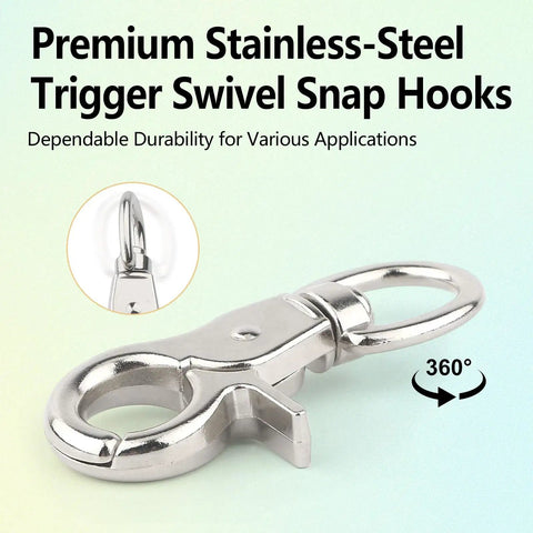 Heavy Duty Marine Grade Stainless Steel Trigger Snap Hooks, 2 Pack, Swivel Quick Release Lobster Clasps, close-up, 2.65 inch large eye