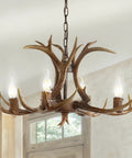 26 Inch Brown Resin Faux Horn Antler Chandelier 4 Light Rustic Farmhouse Hanging Light for Dining Room Living Room Cabin Sloped Ceiling Compatible LED Bulbs Included