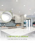 Modern kitchen with 12 Inch LED Recessed Canless Wafer Downlight Dimmable 24W With Five Color Temperatures on ceiling