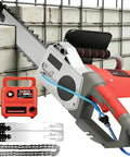 Beast Mode Concrete Chainsaw with Water Feed and Dust Removal, 5800W/6500W Handheld Electric Saw, wall cutting against concrete blocks.