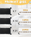 Image showing sizes of 7, 14, and 21 piece flexible pet guard barrier, 30cm height, used to block items under bed.