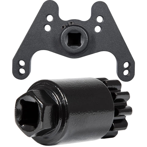 Camoo engine barring flywheel turning tool with mounting plate, black metal, square-drive socket