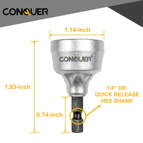Conquer HSS deburring external chamfer tool with 1/4-in quick-release hex shank, silver metal body